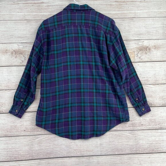 Vintage REI Plaid Flannel Button Down‎ Shirt Women's Size Medium Teal/Purple - Picture 2 of 7